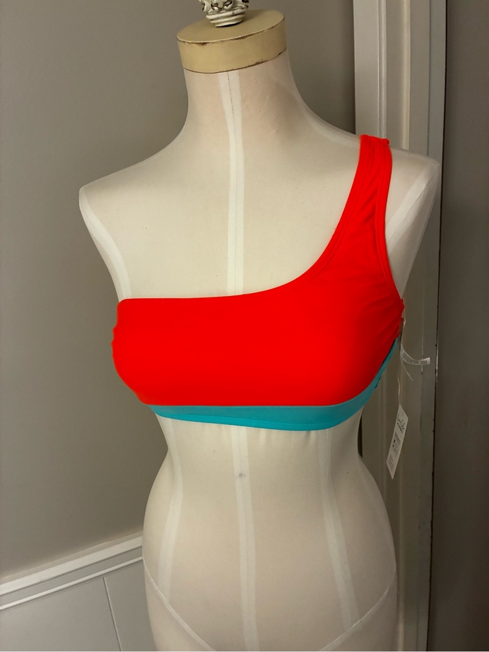 Cupshe Teal and Bright Orange Colorblock Bikini Top